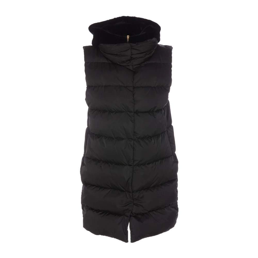 Herno Zwarte mouwloze gewatteerde bodywarmer met nepbont Black Dames