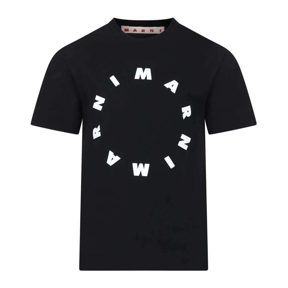 Marni Zwart Katoenen T-Shirt met Dubbel Wit Logo Black Unisex