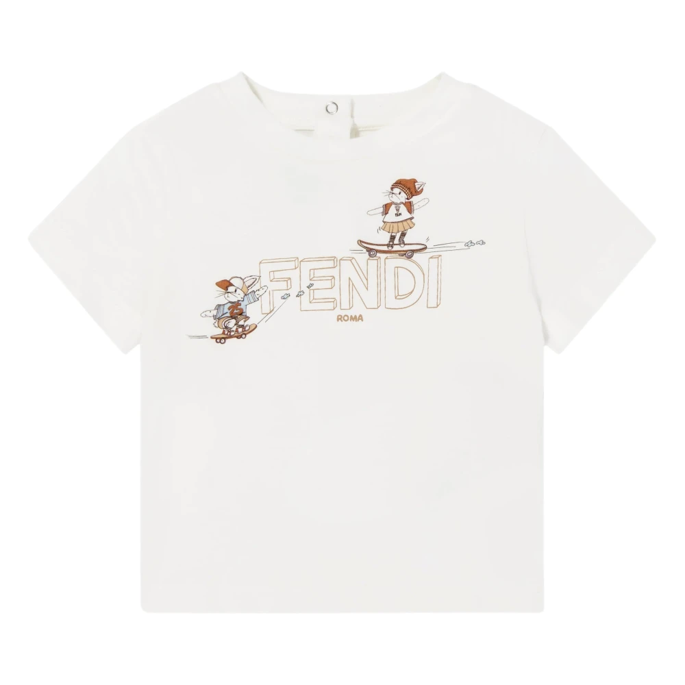 Fendi Boys White Logo T-Shirt For Baby Girls - Kids Short Sleeve T-Shirts - 9 M - Kids