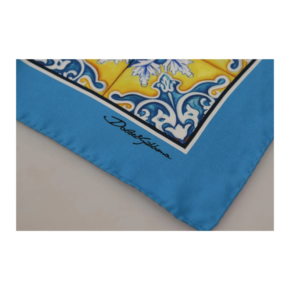 Dolce & Gabbana Zijden Vierkante Sjaal met Majolica Patroon Blue Heren