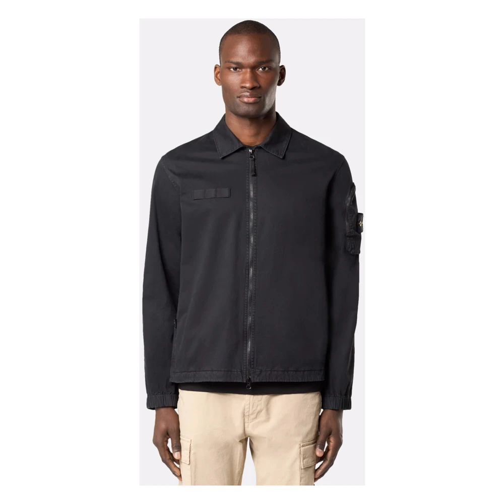 Stone Island Zwarte overshirt met ritssluiting zakken Black Heren