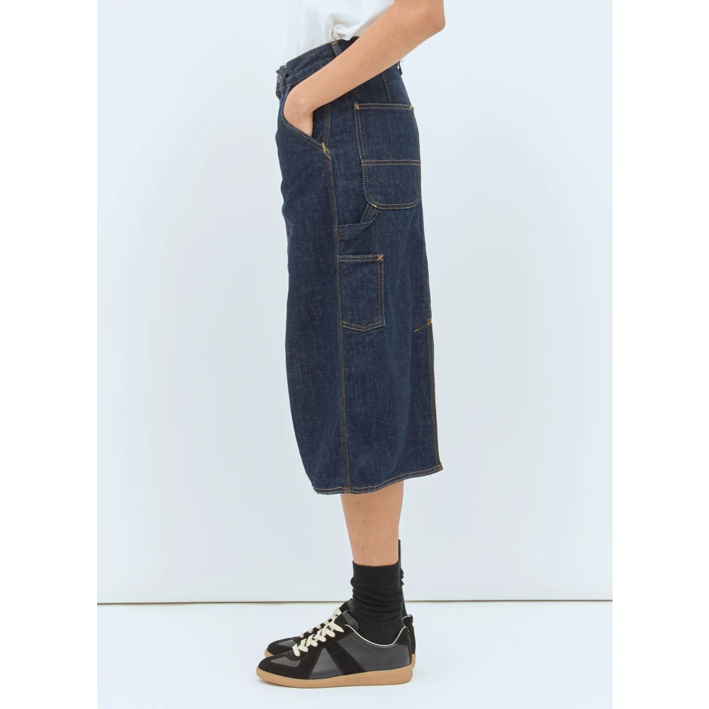 Carhartt WIP Denim Midi Rok met Contraststiksels Blue Dames