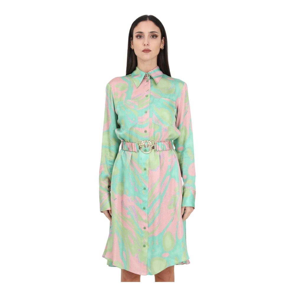 Pinko Kort Satin Skjortklänning med Multifärgat Tryck Multicolor, Dam