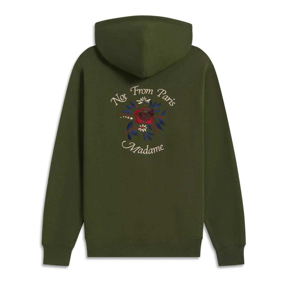 Drole de Monsieur Khaki Bloemen Slogan Hoodie Franse Terry Green Heren