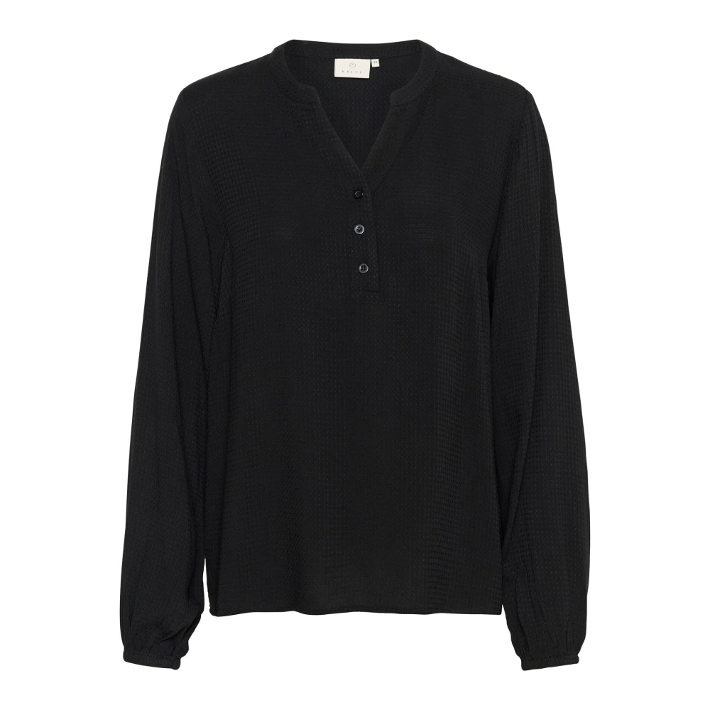Kaffe Zwart Diepe Blouse met V-Hals Black Dames