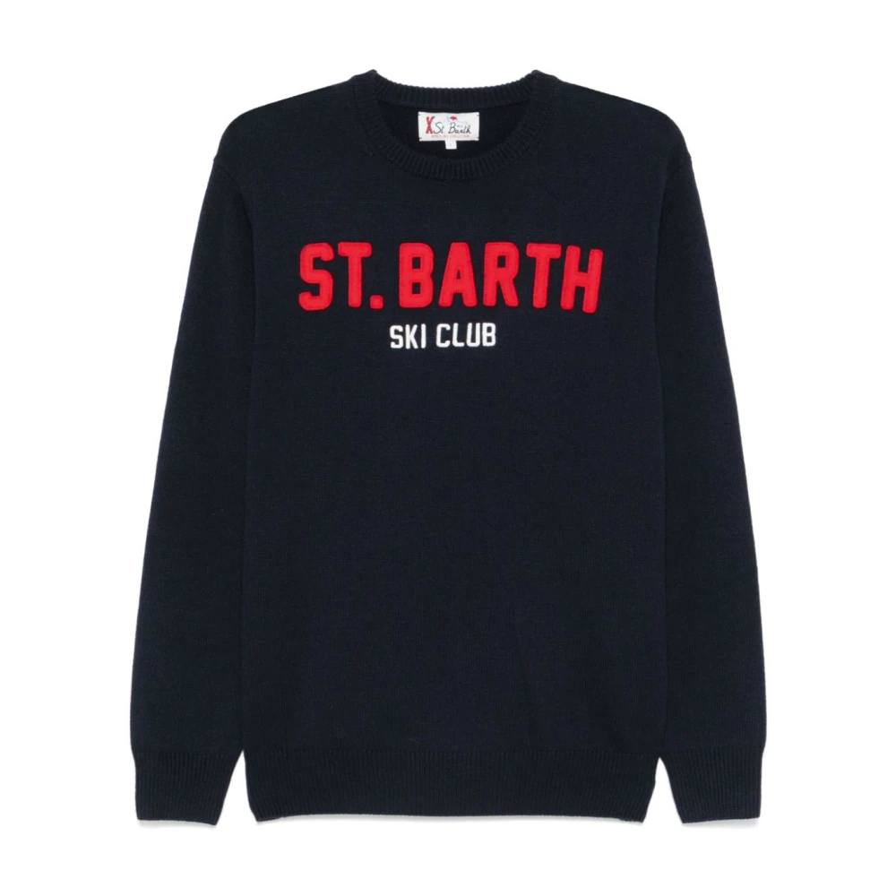 MC2 Saint Barth Blauwe Gebreide Trui met Logo Borduursel Blue Heren