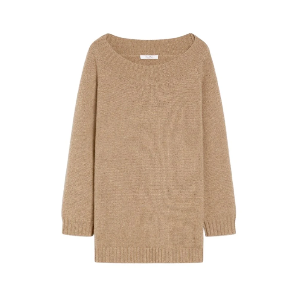 Max Mara Off-shoulder Wol Kasjmier Gebreide Trui Brown Dames