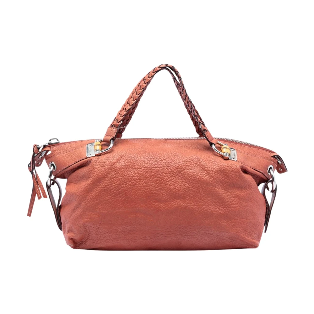 Gucci Vintage Women's Orange Vintage Handbags, One Size, Pre-Owned Braided Handle Leather Satchel