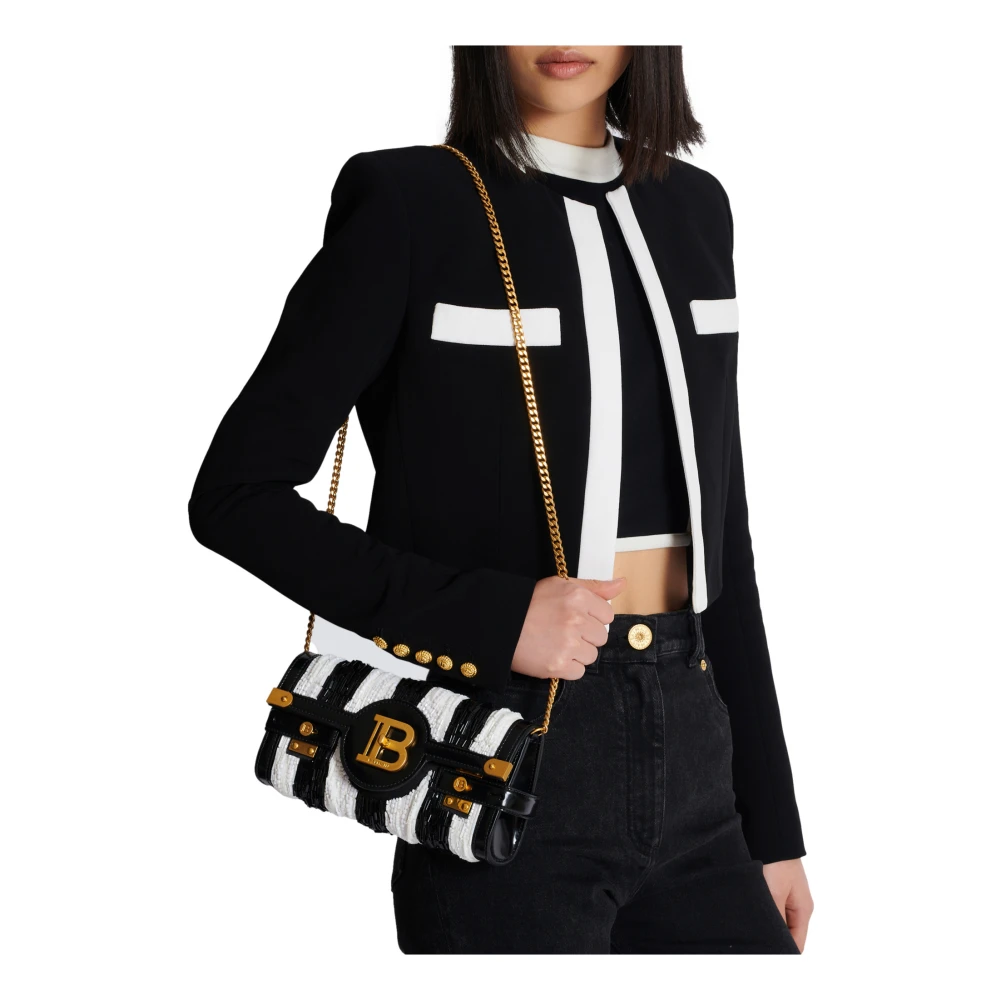 Balmain B-Buzz Pouch 23 met geborduurde strepen Black Dames