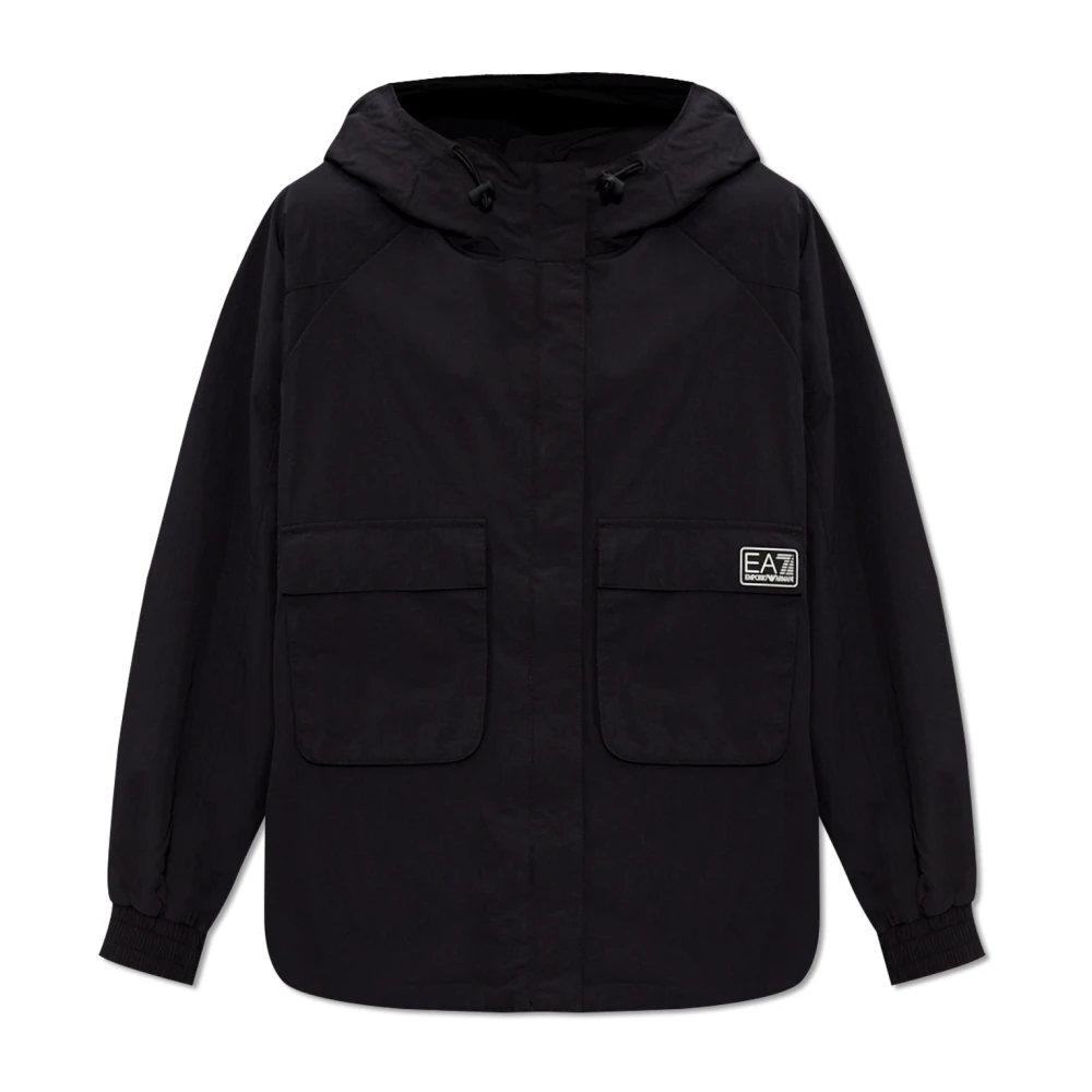 Emporio Armani EA7 Woven Pocket Full Zip Jacket Black- Dames Black