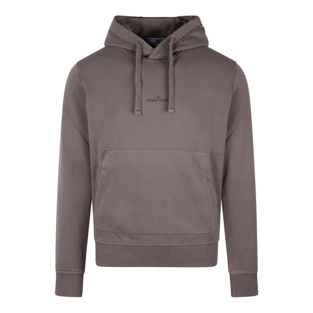 Stone Island Logo Hoodie Bomull Huvtröja Fw24 Gray, Herr