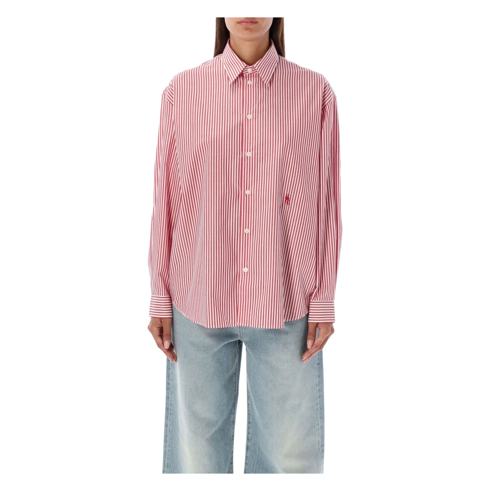 Sporty & Rich Cerise Gestreept Oversized Casual Shirt Pink Dames