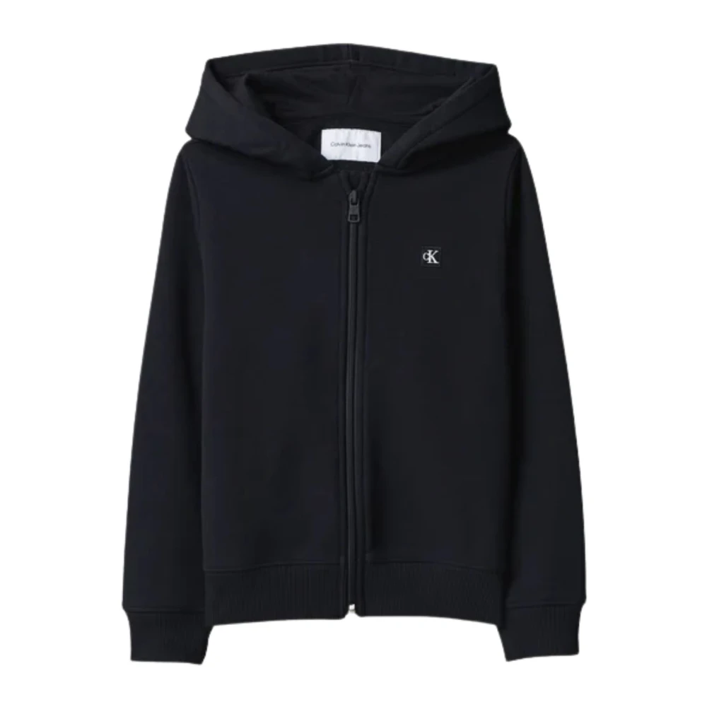 Calvin Klein Jeans Girls Black Kids Sweatshirts, 16 Y, Mini Badge Zip Hoodie
