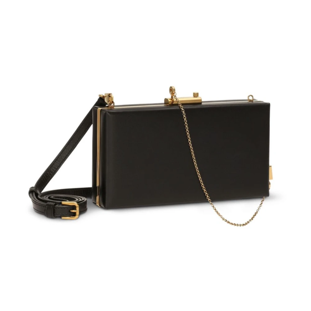 Dolce & Gabbana Zwarte Leren Schoudertas met Ketting Black Dames