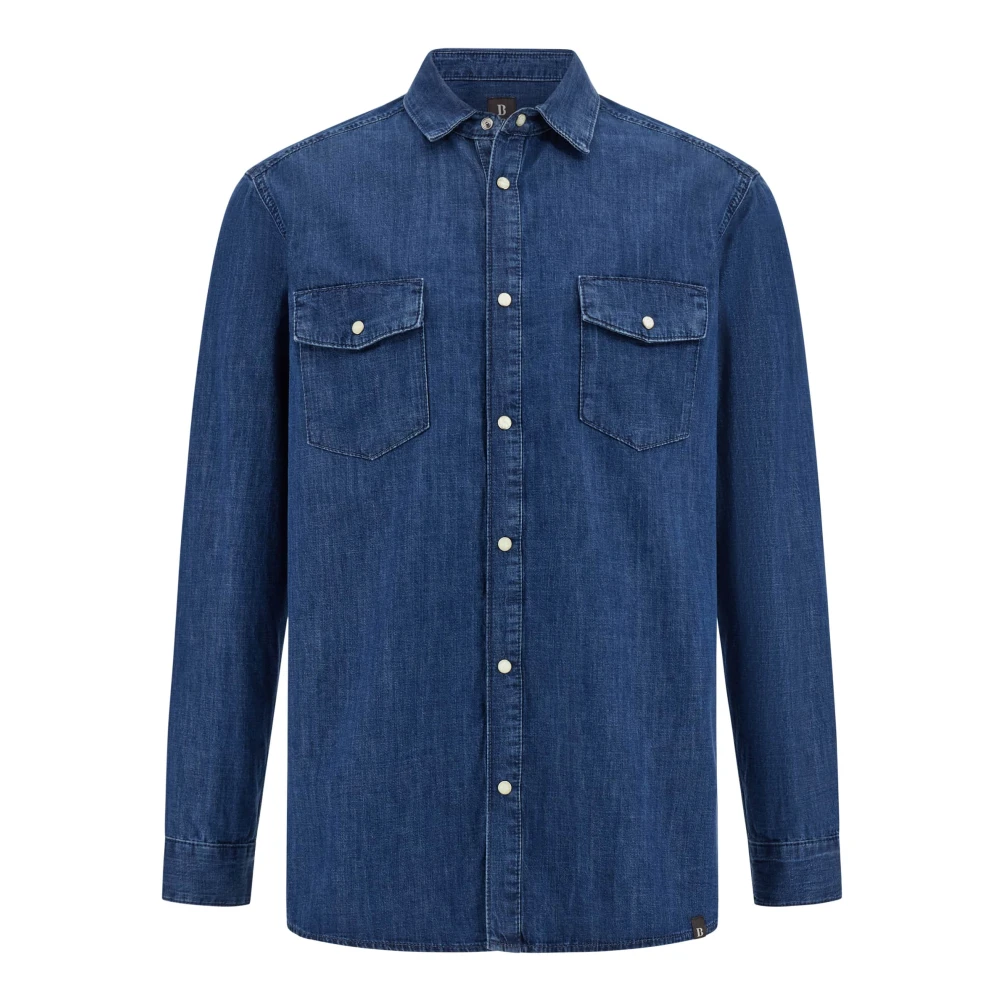 Boggi Milano Katoenen Denim Overshirt Blue Heren