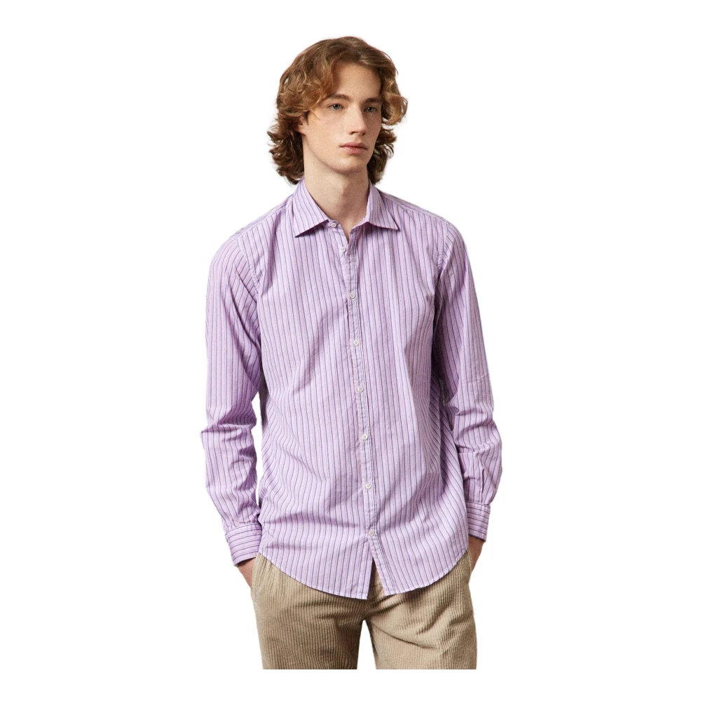 Massimo Alba Gestreept Katoenen Aquarel Overhemd Purple Heren
