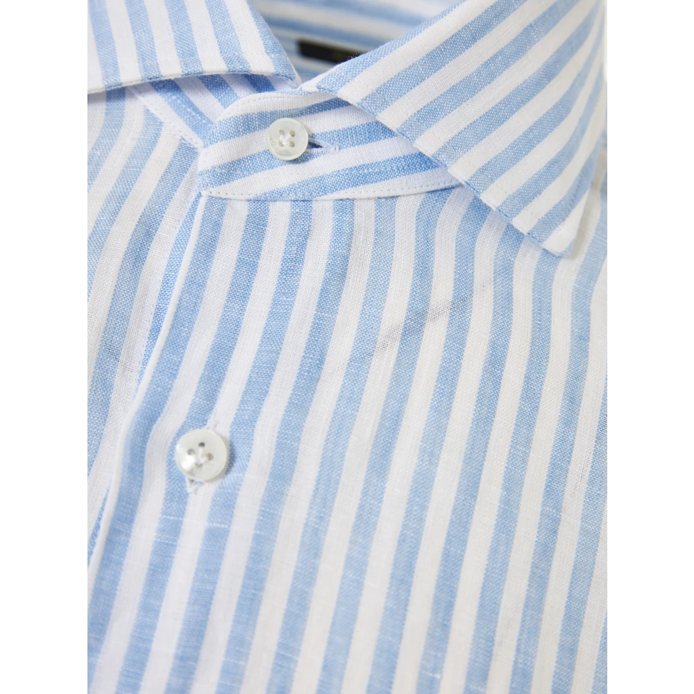 Barba Gestreept Linnen Overhemd Made in Italy Blue Heren