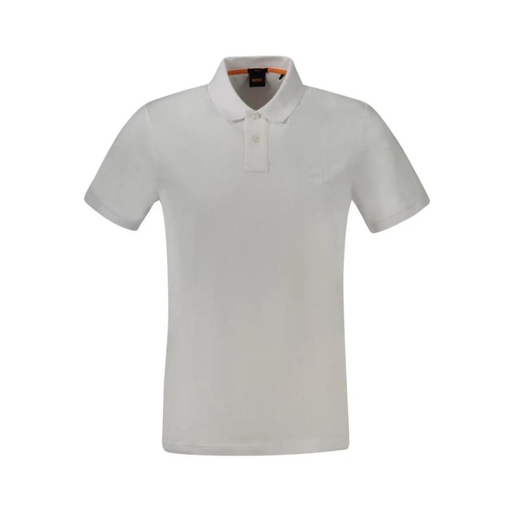 Boss Uomo Bianco Polo Slim Fit In Cotone Elasticizzato Con Toppa Con Logo - Immagine 4