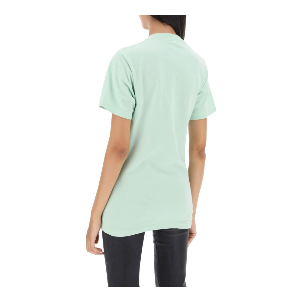 Sporty & Rich Contrasterend Print Katoenen T-Shirt Green Dames
