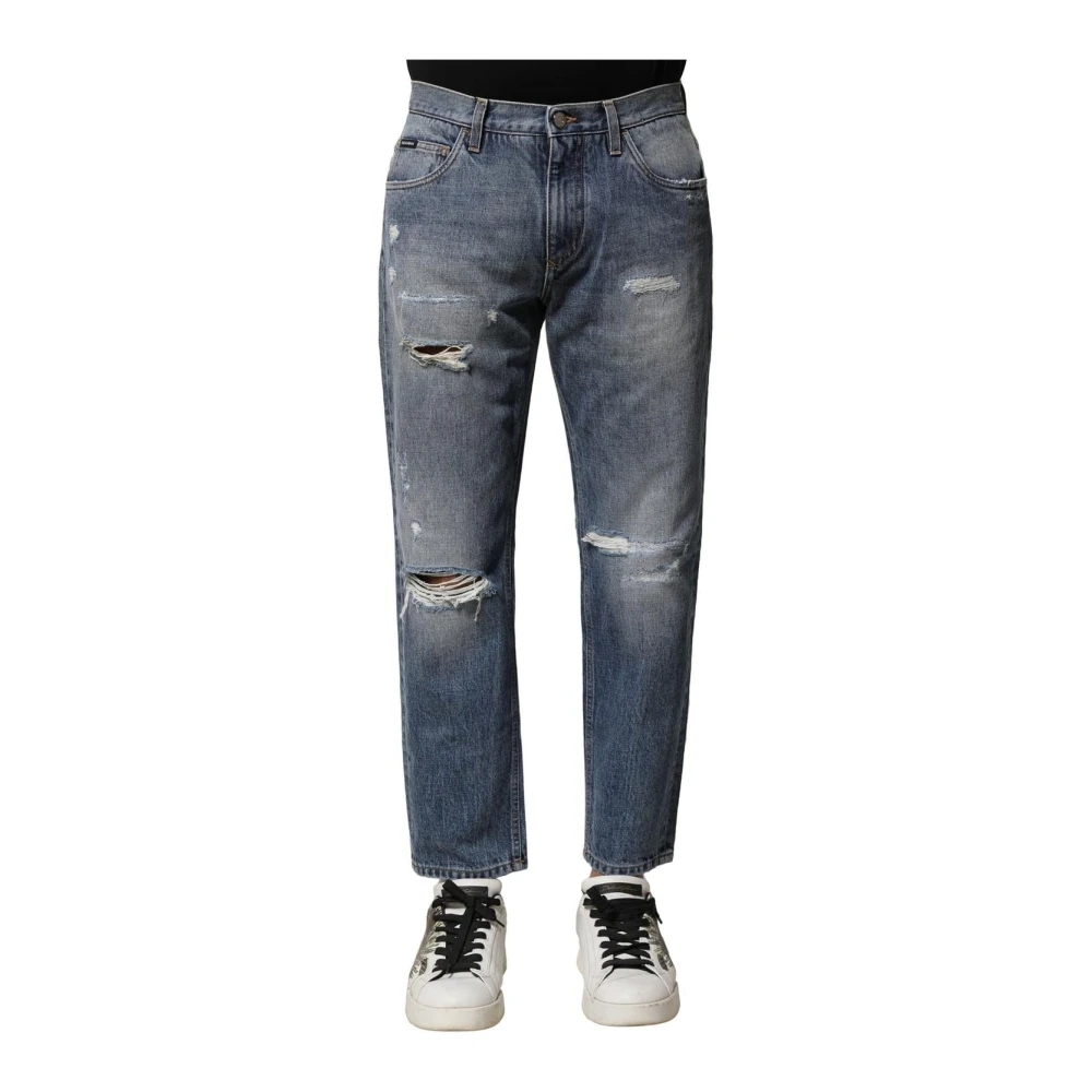 Dolce & Gabbana Men's Blue Loose Fit Jeans, Xs, Washed Straight Fit Denim Jeans