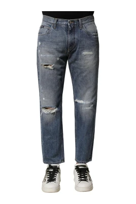 Blå Tvättad Straight Fit Denim Jeans