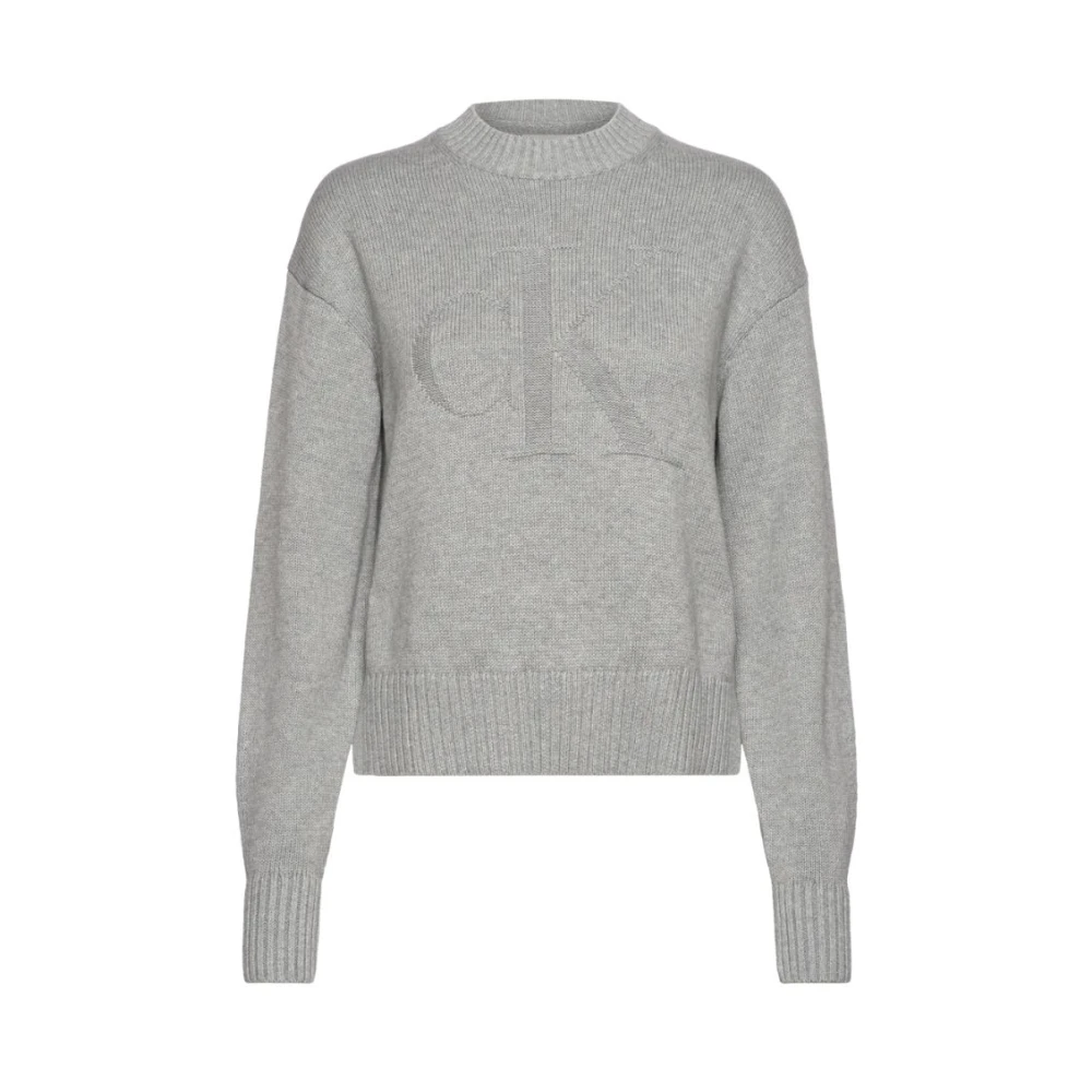 Calvin Klein Jeans Grijze Crewneck Sweater met Monogram Gray Dames