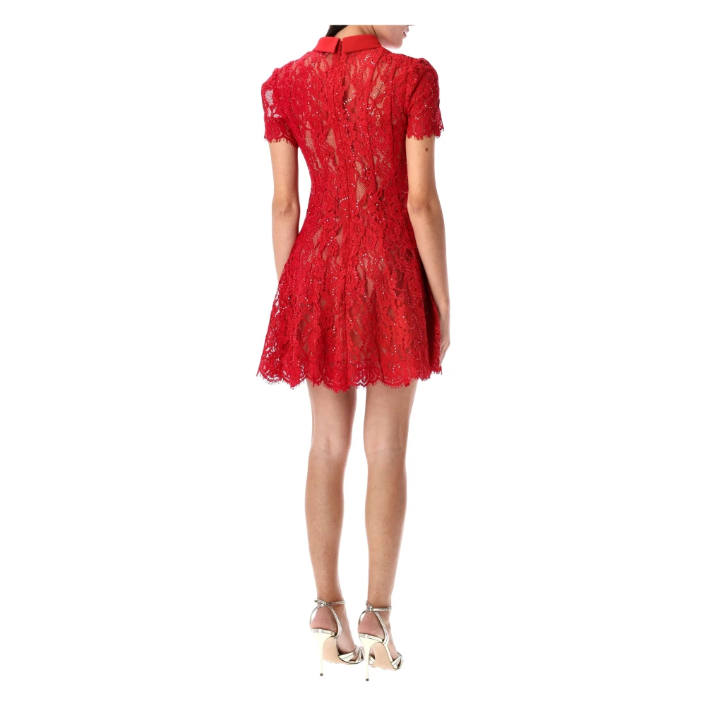 Self Portrait Rode Pailletten Kant Mini Jurk Red Dames