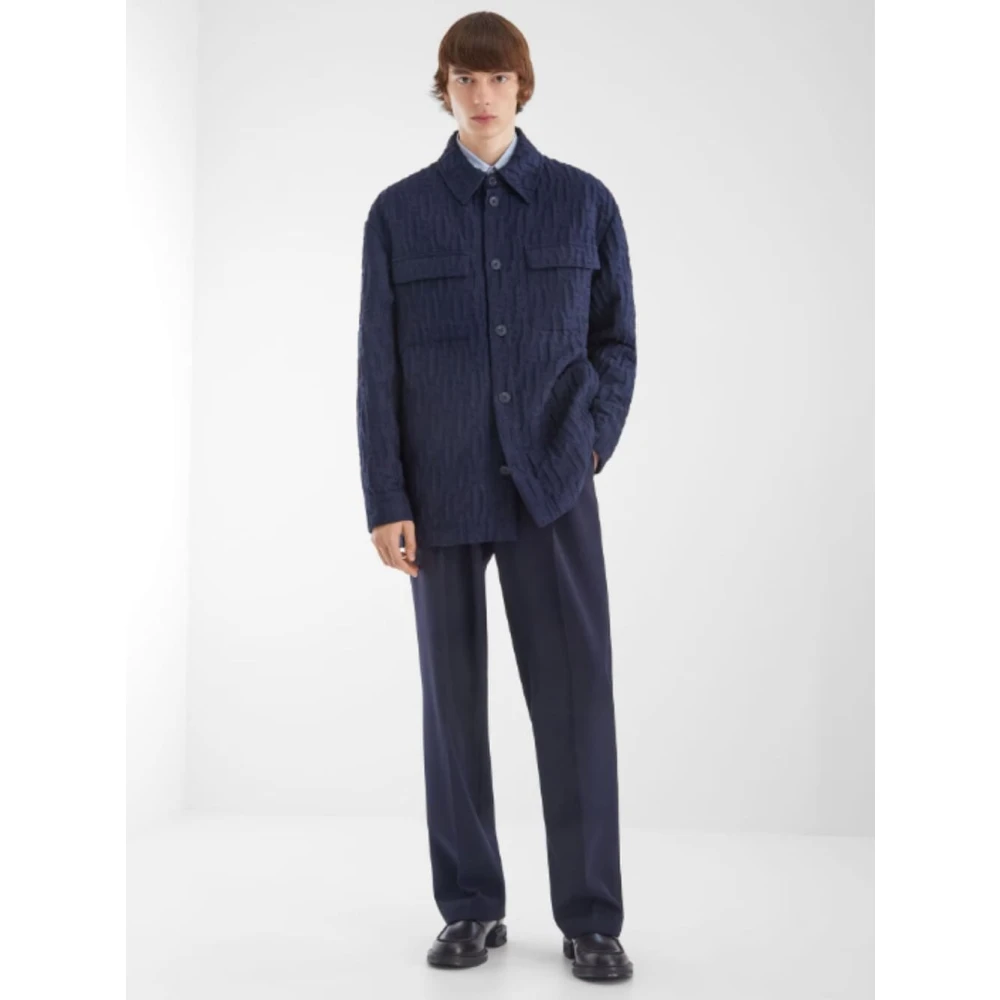 Fendi Blauwe Katoen-Nylon Blouson Jas Blue Heren
