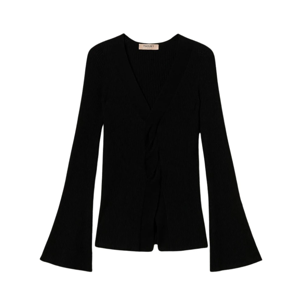 Twinset Zwarte Geribbelde V-Hals Sweaters Black Dames