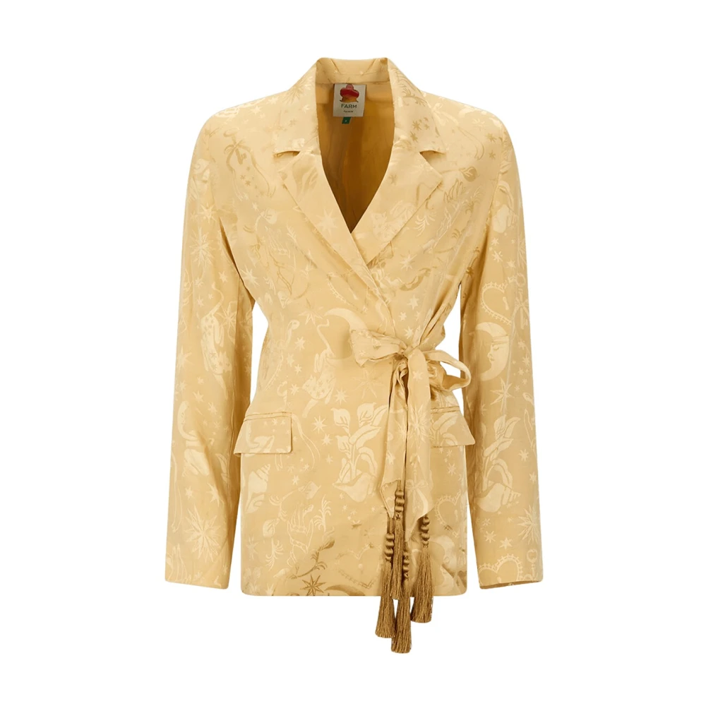 Farm Rio Women's Beige Long Sleeve Blazer - Kimonos - S - Blouses & Shirts