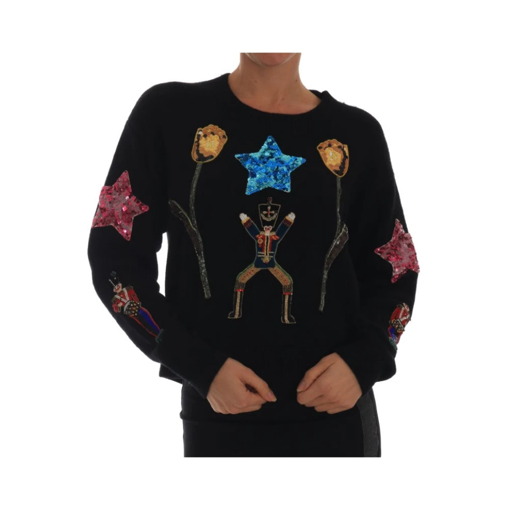 Dolce & Gabbana Women's Black Cashmere Knitwear, Xl, Fairy Tale Crystal Cashmere Jumper