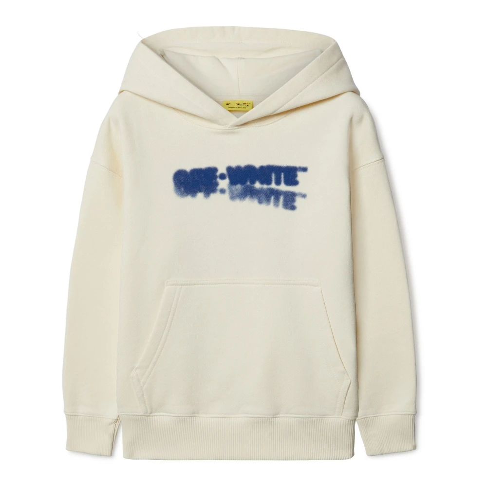 Off White Vit Bomull Logo Print Hoodie White, Pojke