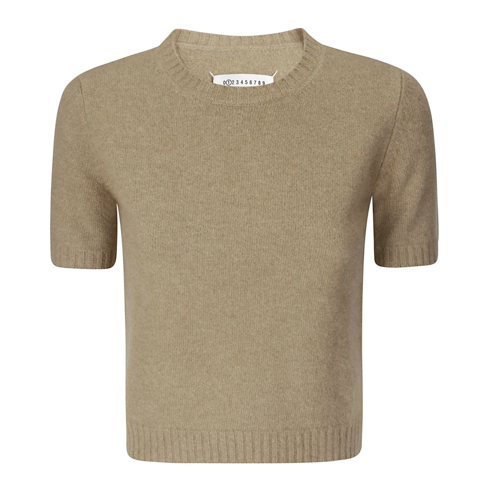 Maison Margiela Women's Beige Round-Neck Knitwear,, Crew-Neck Jumper With Ribbed Details Small