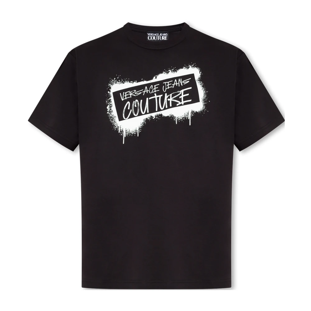 Versace Katoenen Crew-neck T-shirt met Grafische Print Black Heren