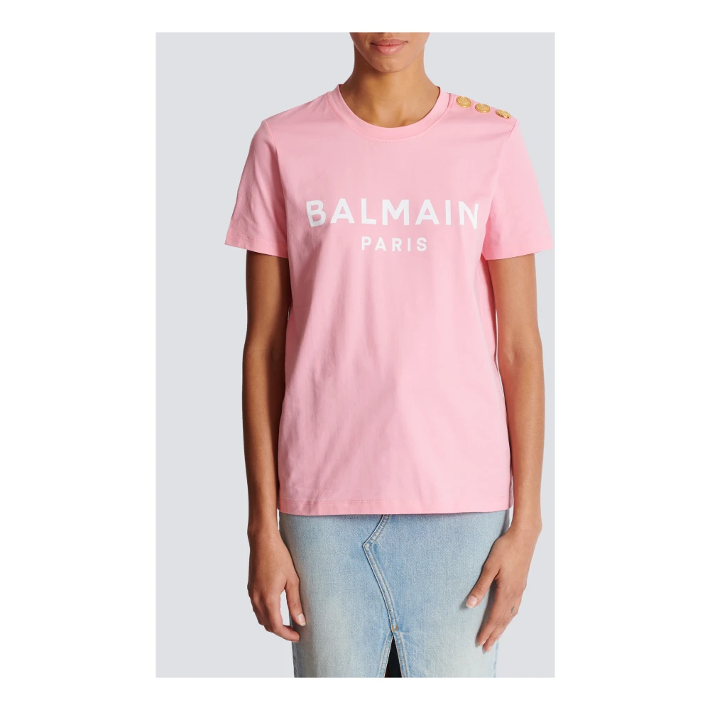 Balmain T-shirt met Parijs print Pink Dames