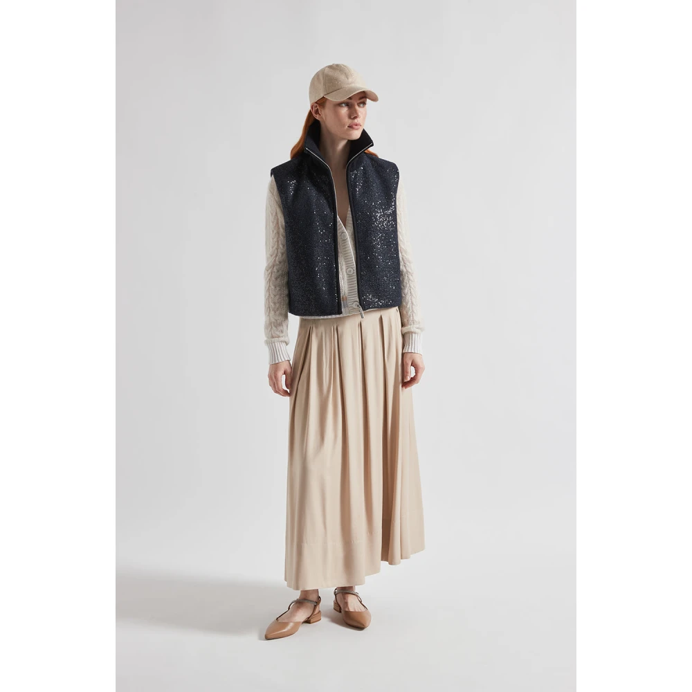 PESERICO Geplooide lange rok in wol en viscose keperstof Beige Dames