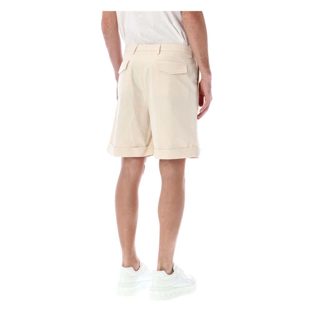 Valentino Garavani Denim Geplooide Bermuda Shorts Beige Heren