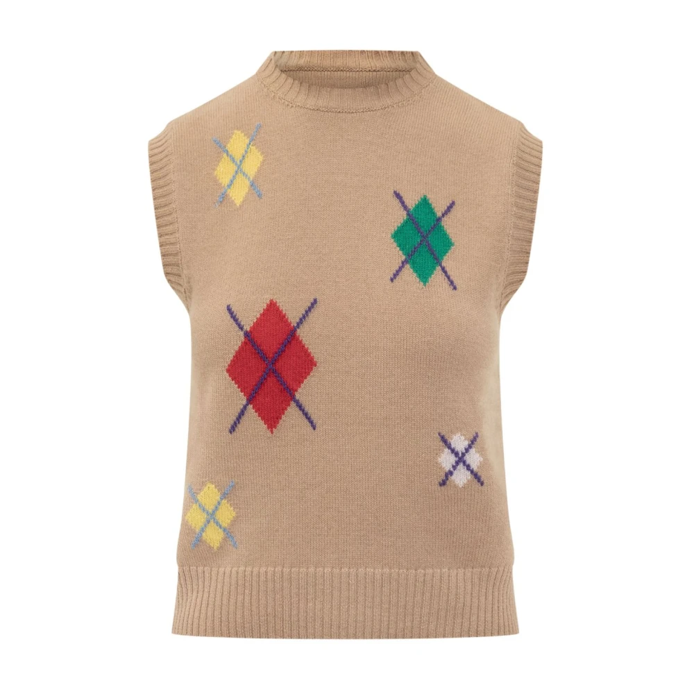 Msgm Women's Brown Round-Neck Sleeveless Top - Round-Neck Knitwear - S - Knitwear