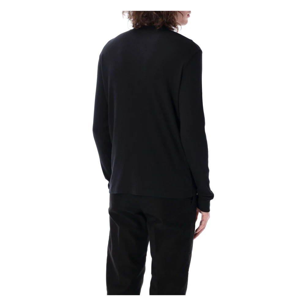 Tom Ford Zwart Geribbeld Henley T-Shirt Polo Black Heren