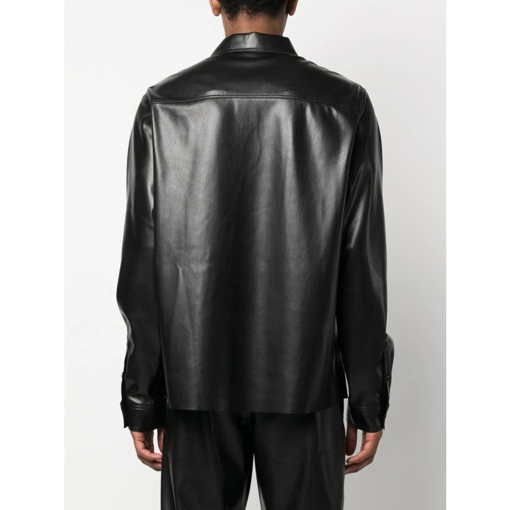 Nanushka Zwarte Faux Leren Overhemdjasje Black Heren