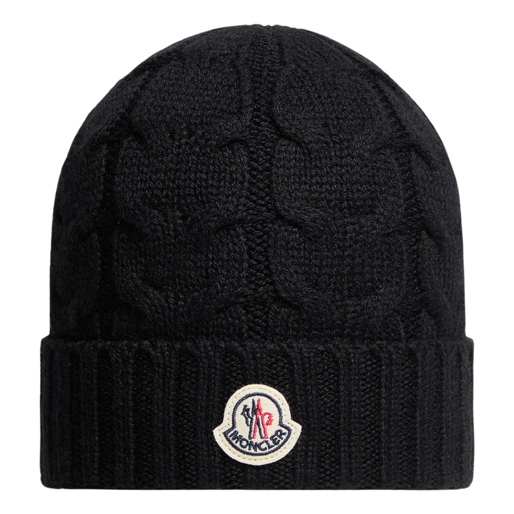 Moncler Men's Black Wool Knit Beanie Hat