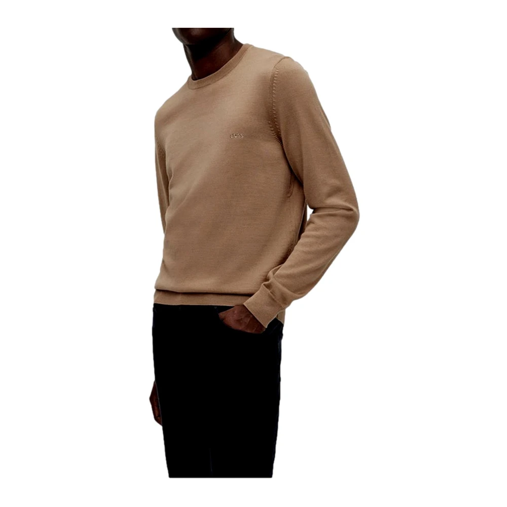 Hugo Boss Regular Fit Wollen Trui Beige Heren