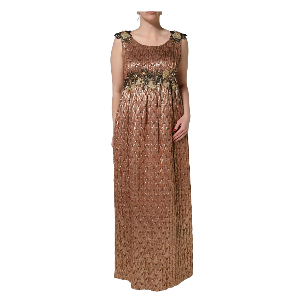 Dolce & Gabbana Women's Brown Gowns, L, Metallic Crystal Evening Gown