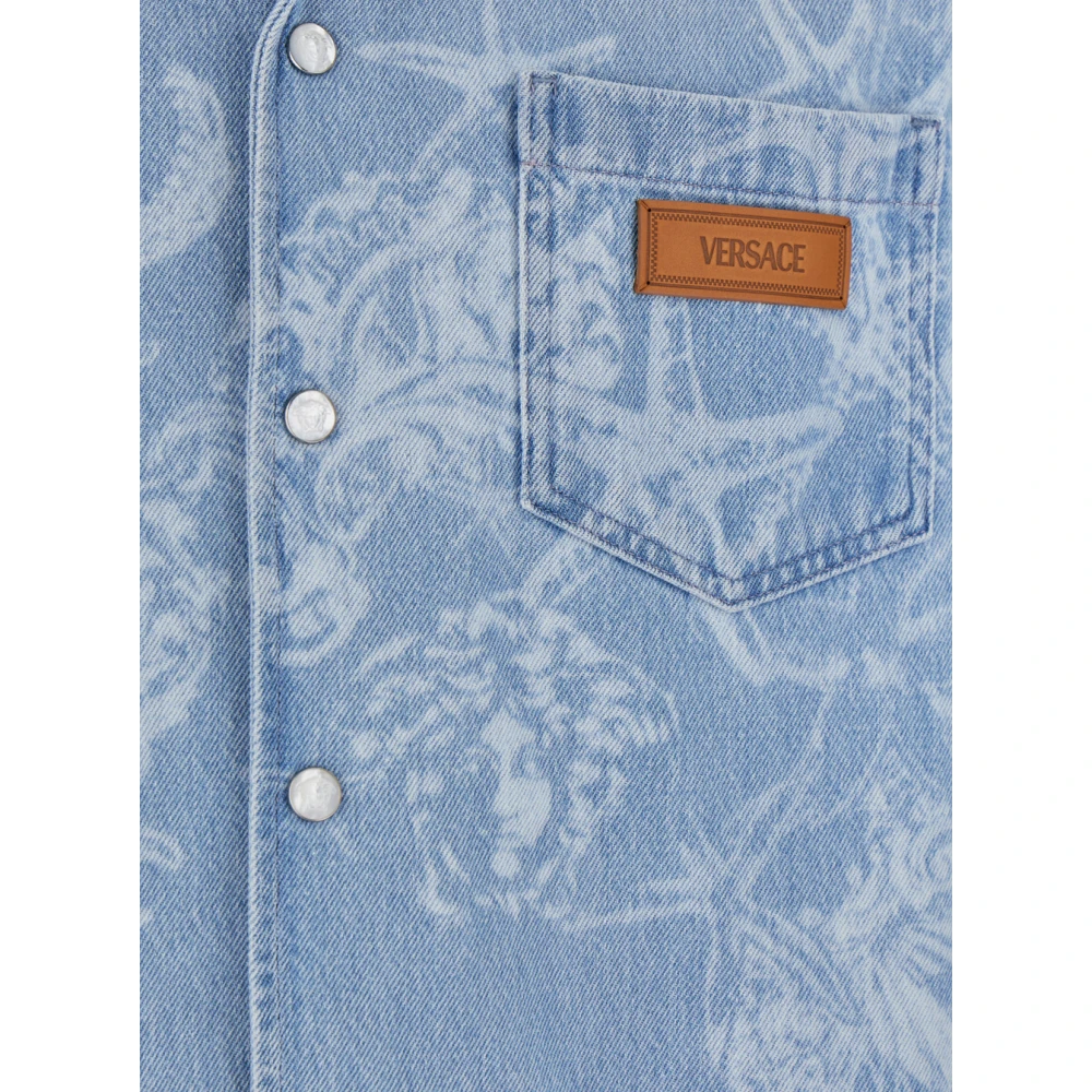 Versace Blauwe Cuban Collar Bowling Shirt Blue Heren