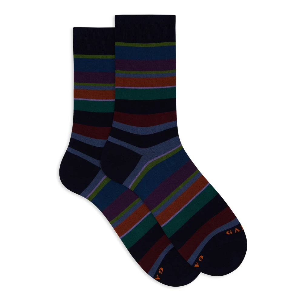Gallo Korte blauwe katoenen sokken voor heren met veelkleurige strepen Multicolor Heren