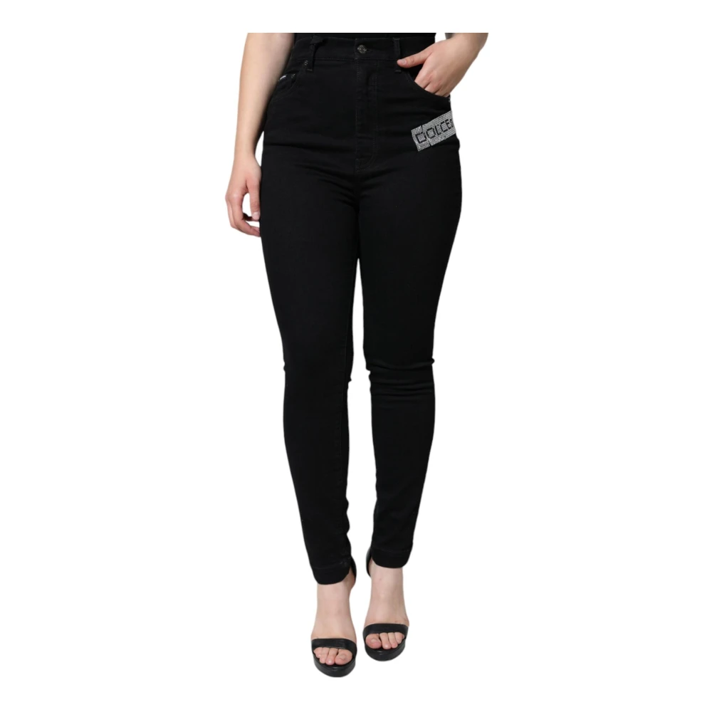 Dolce & Gabbana Zwarte Skinny Denim Jeans met Logo Black Dames