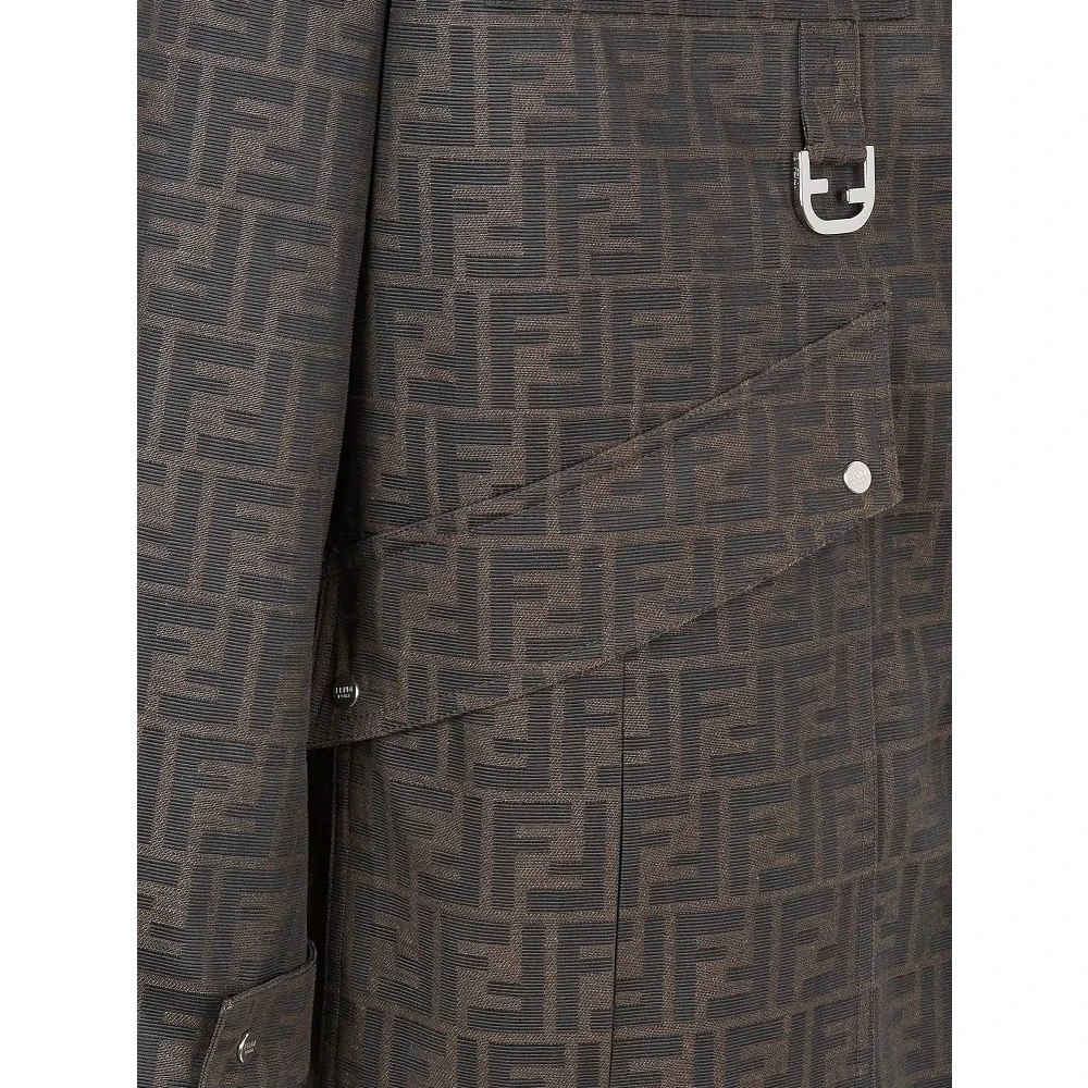Fendi Gewatteerde Stofjas met Leren Kraag Brown Heren