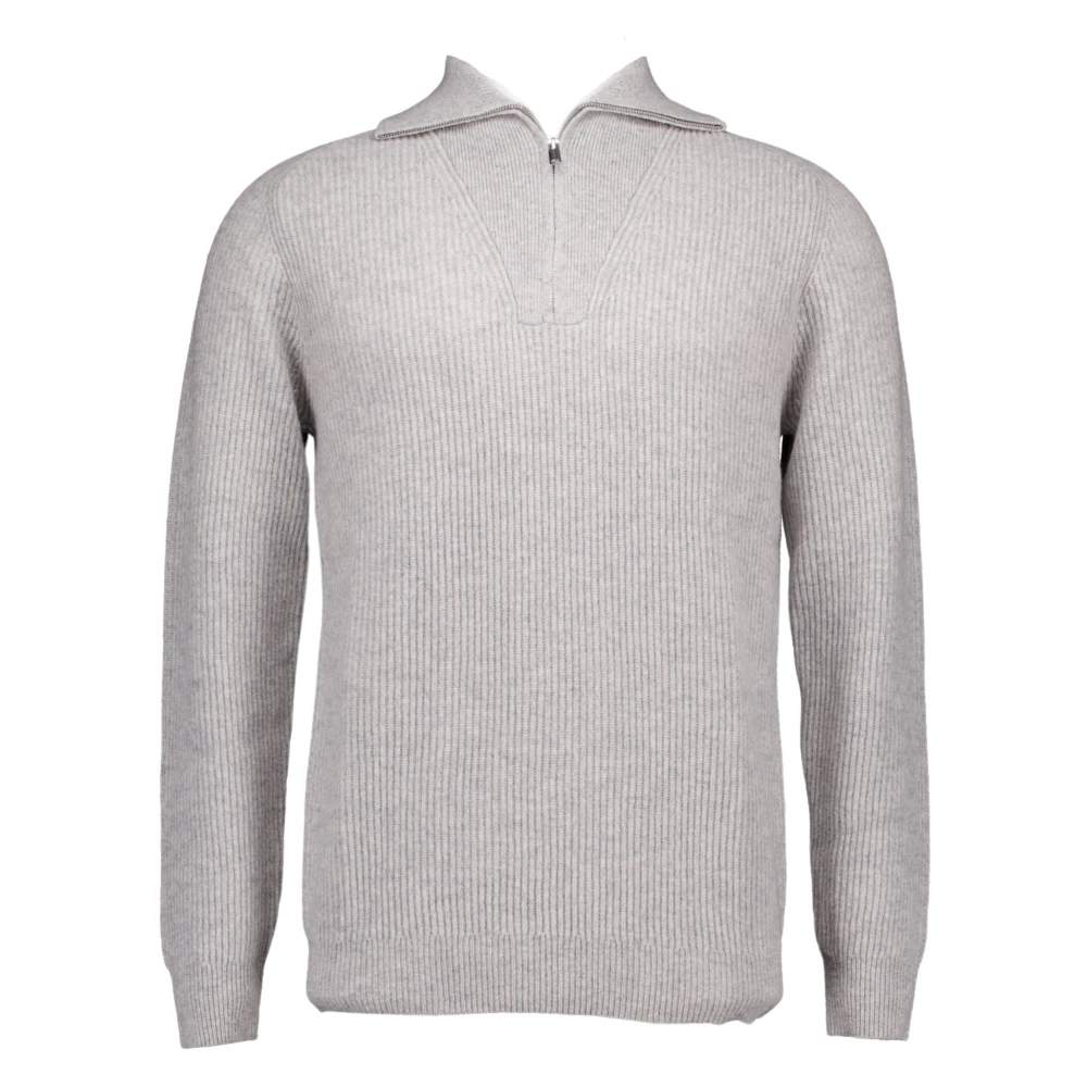 Profuomo Half Zip Pullover Merinowol Melange Grijs