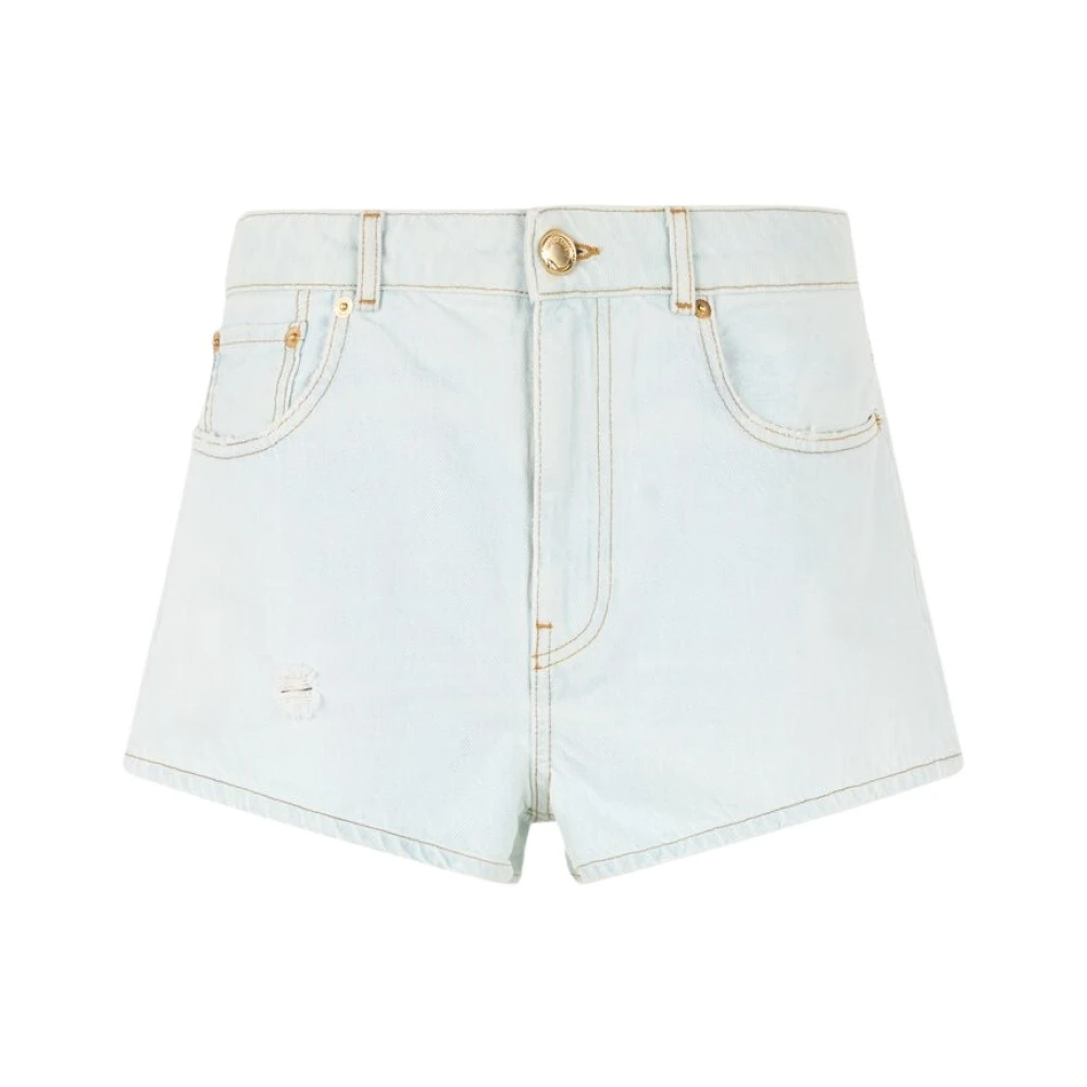 Roberto Cavalli Blue Light Wash Denim Shorts With Distressed Details - Female - Denim Shorts - S - Shorts