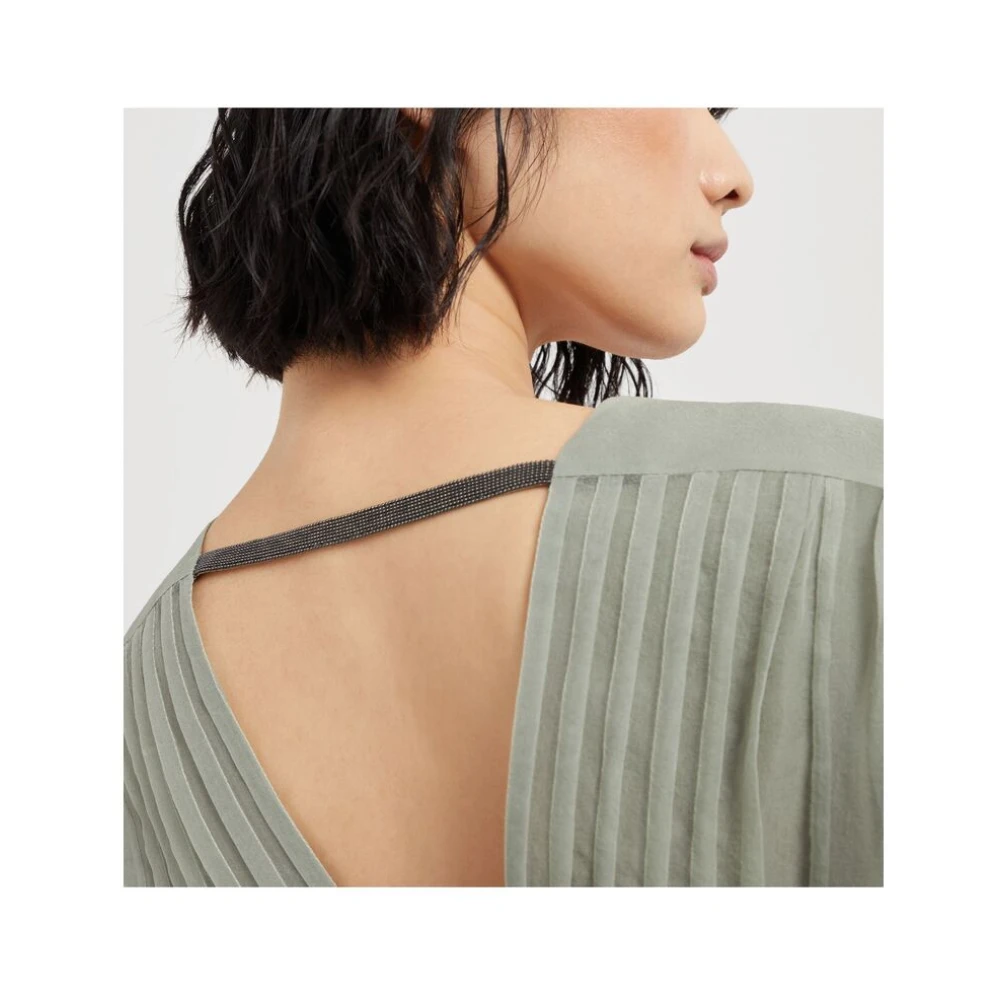 BRUNELLO CUCINELLI Salie Groene Mouwloze V-hals Jurk Green Dames